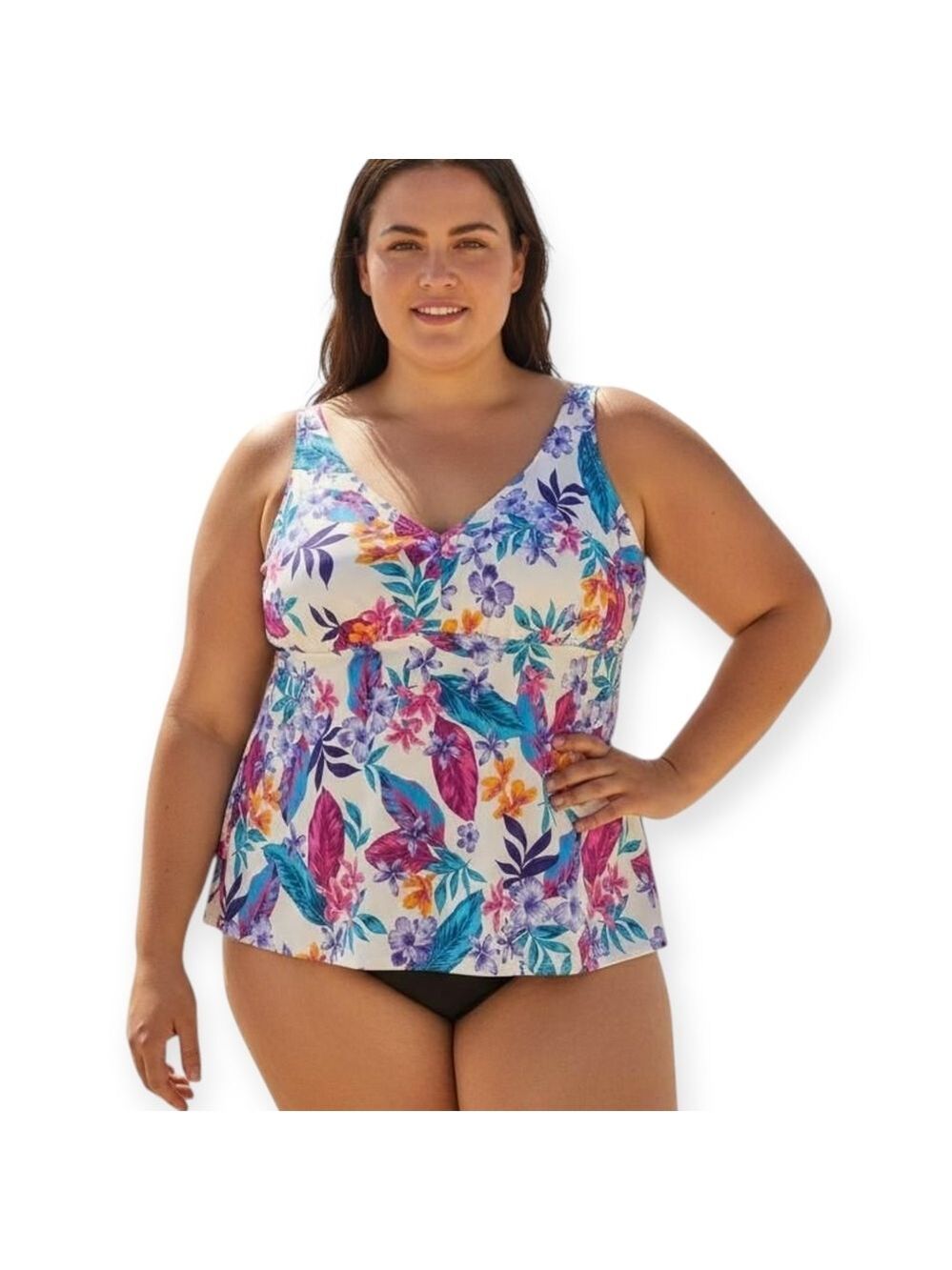 Swimsuits For All Floral V Neck Tankini Top Set Size 28 - Picture 3 of 12